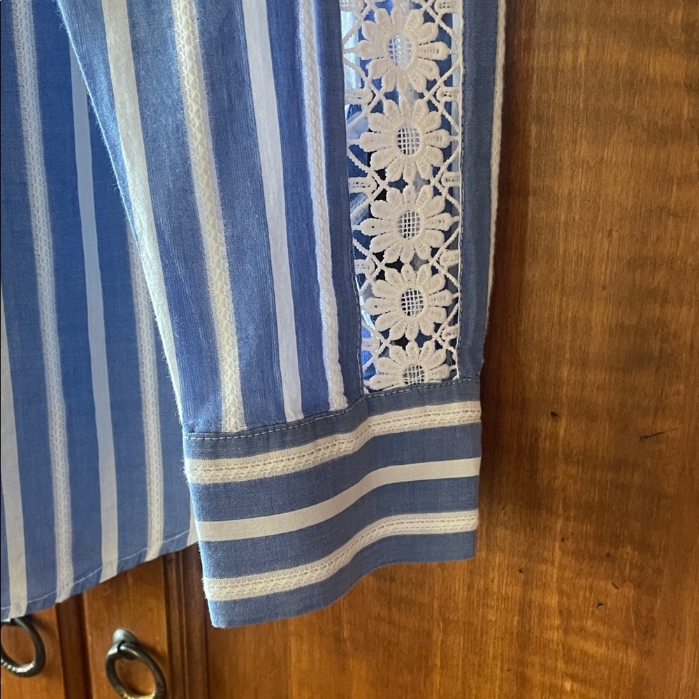 Talbots Blue and White Striped Button-Up Top - Picture 3 of 5